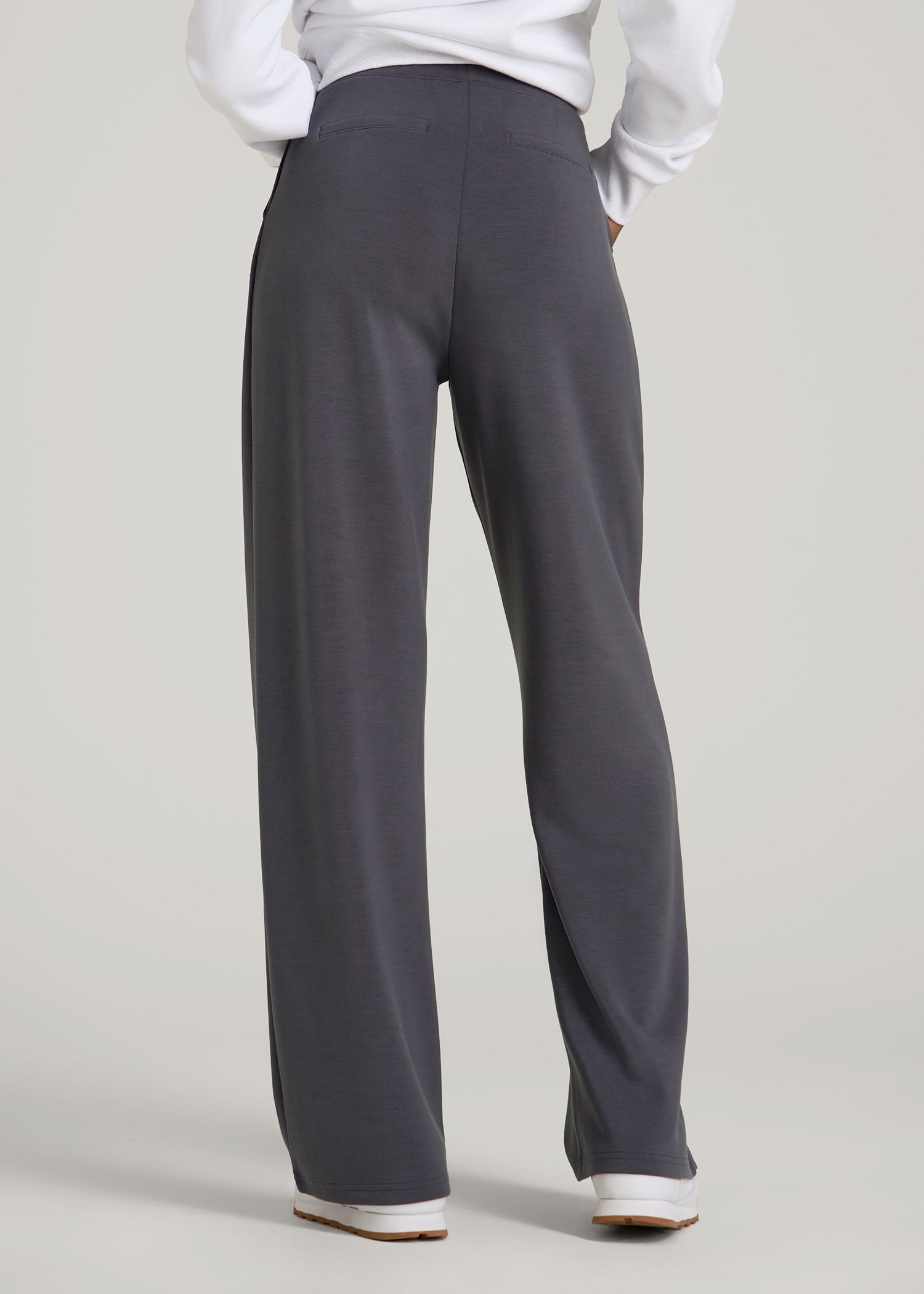 American Tall Women Soft Motion Pleated Wide Leg Pant for Tall Women in Charcoal Rinse