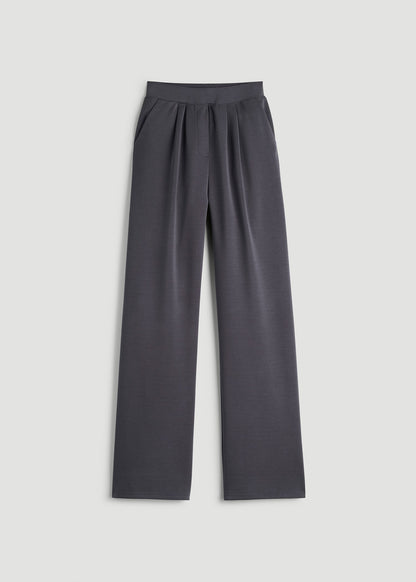 American Tall Women Soft Motion Pleated Wide Leg Pant for Tall Women in Charcoal Rinse
