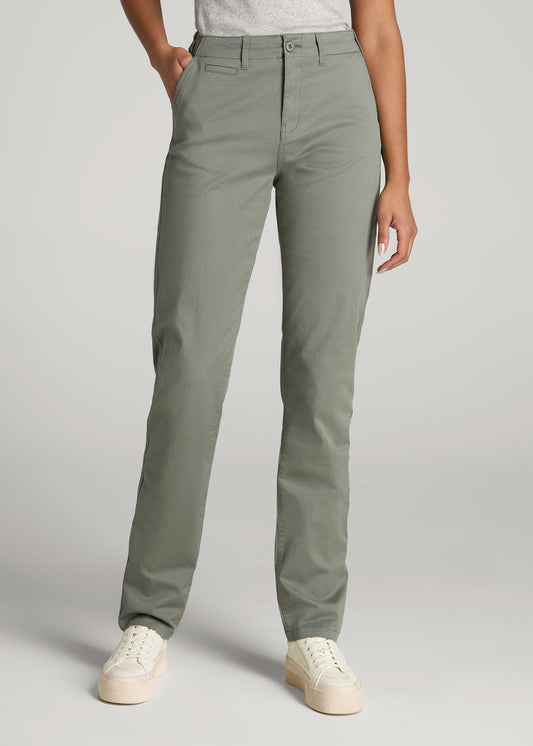 American Tall Women High Rise Tapered Chino Pants for Tall Women in Wreath Green