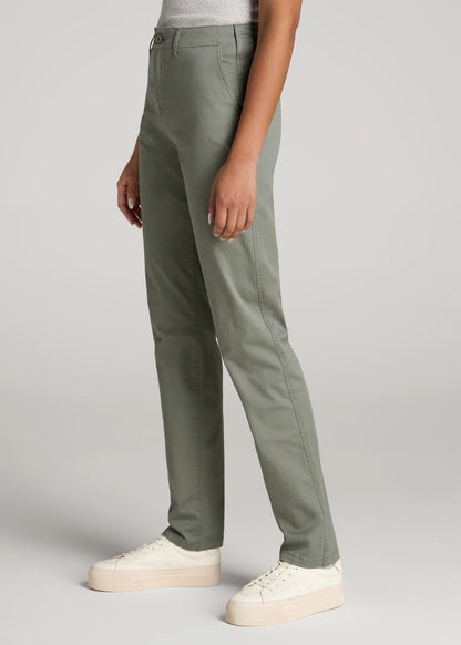 American Tall Women High Rise Tapered Chino Pants for Tall Women in Wreath Green