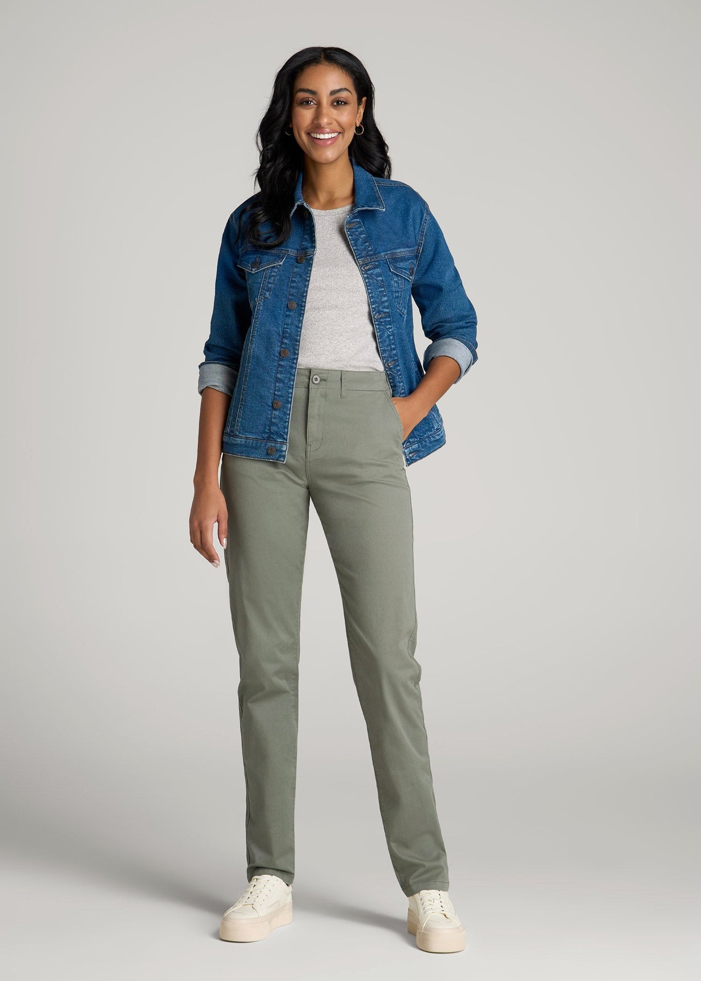 American Tall Women High Rise Tapered Chino Pants for Tall Women in Wreath Green