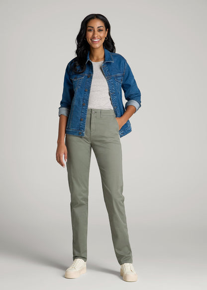 American Tall Women High Rise Tapered Chino Pants for Tall Women in Wreath Green