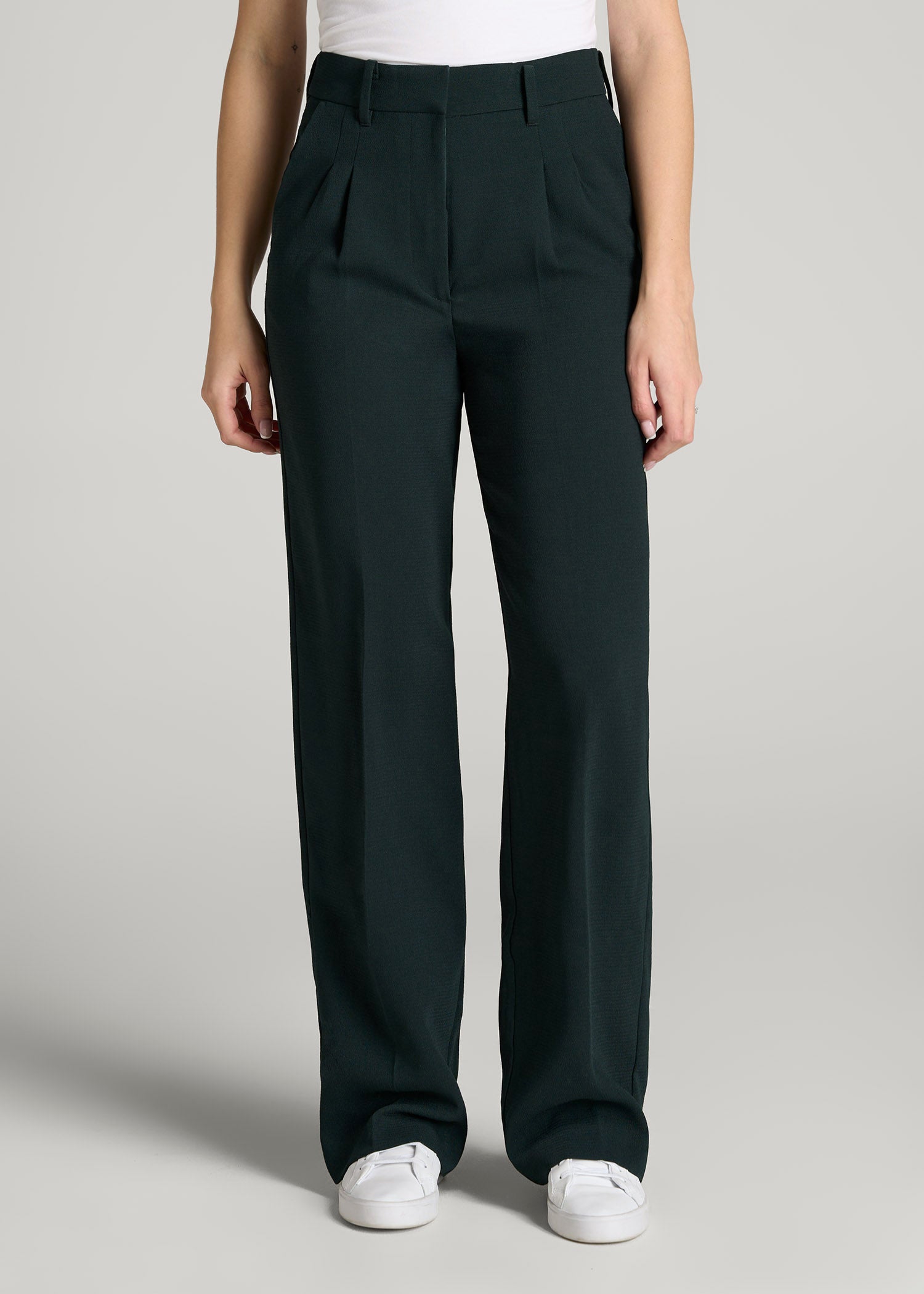 American Tall Women Pleated WIDE Leg Dress Pants for Tall Women in Midnight Green