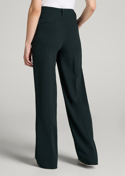 American Tall Women Pleated WIDE Leg Dress Pants for Tall Women in Midnight Green