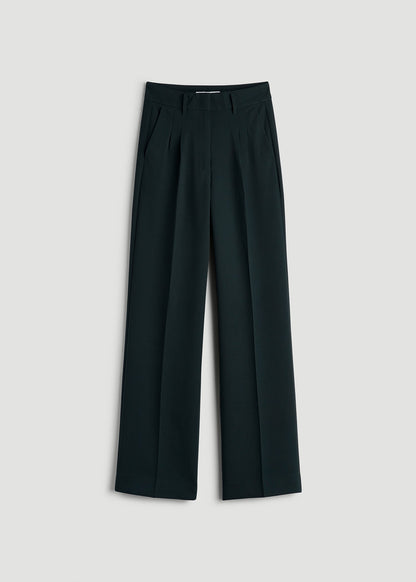 American Tall Women Pleated WIDE Leg Dress Pants for Tall Women in Midnight Green