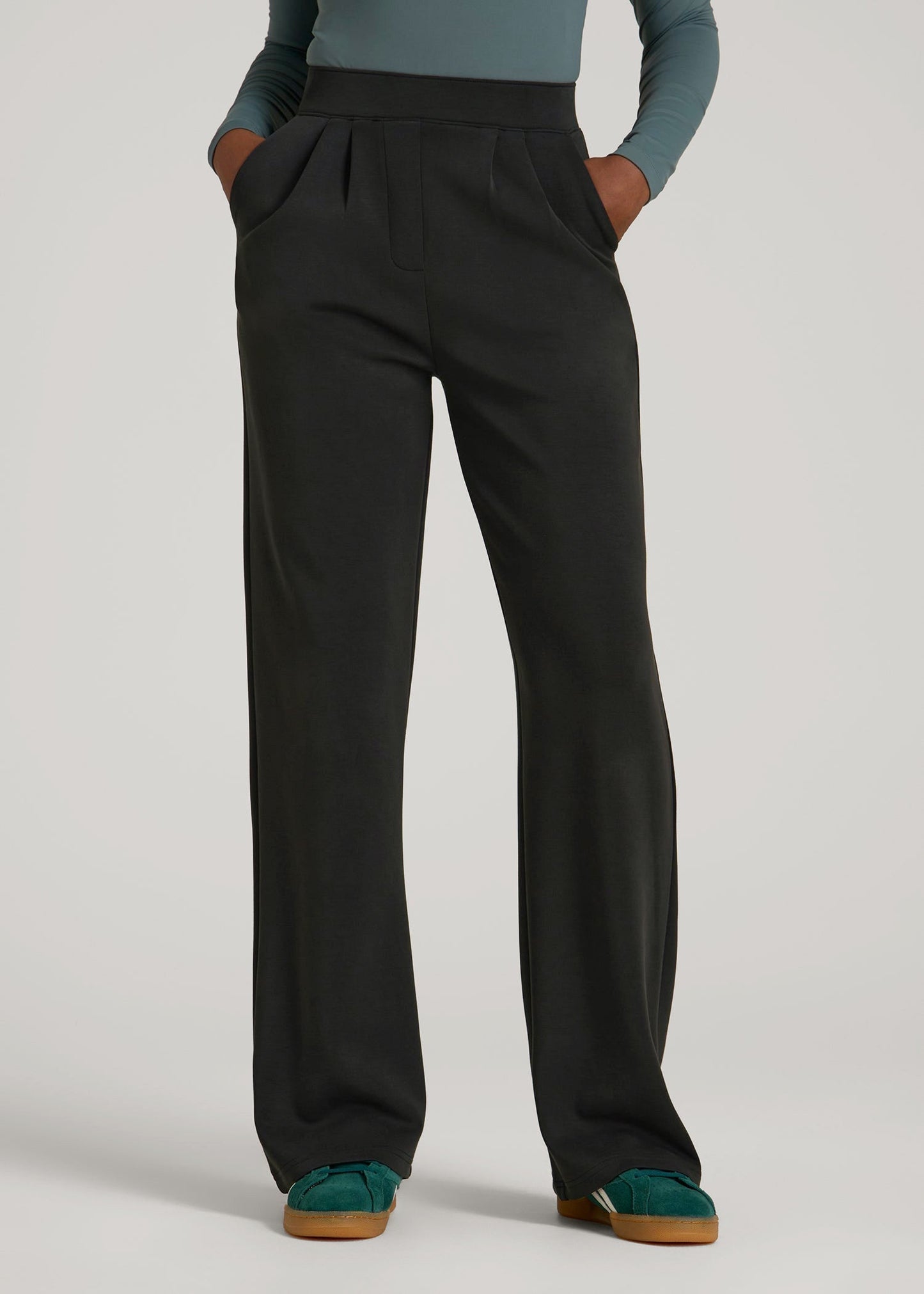 American Tall Women Soft Motion Pleated Wide Leg Pant for Tall Women in Black