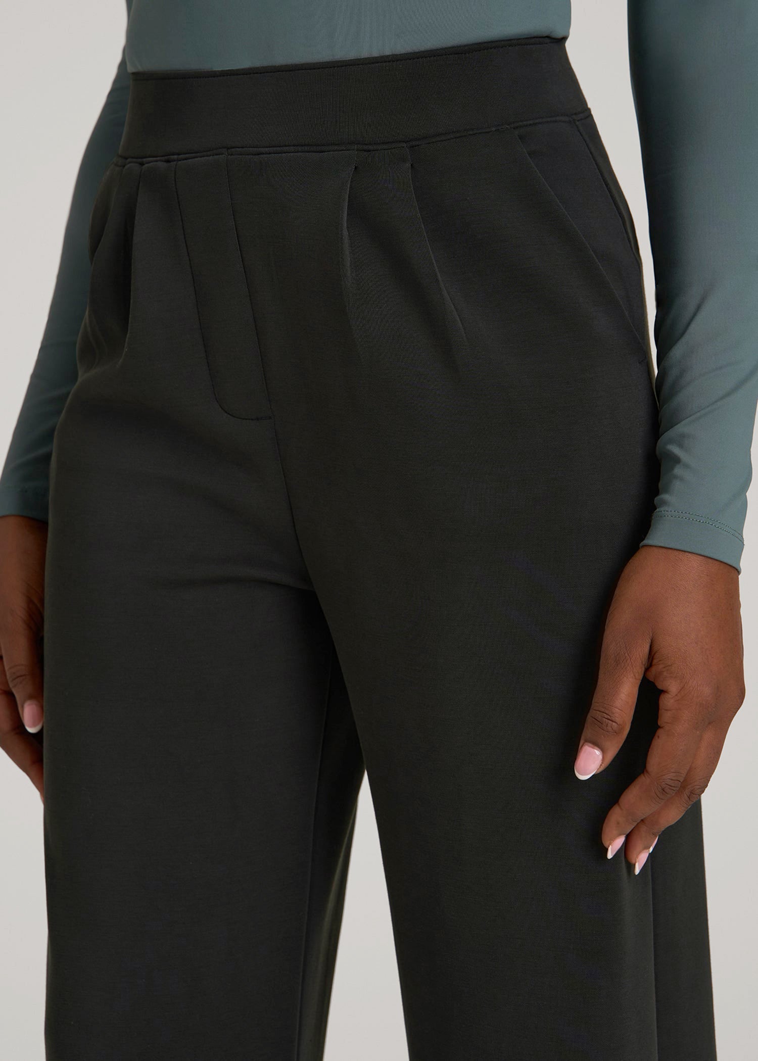 American Tall Women Soft Motion Pleated Wide Leg Pant for Tall Women in Black