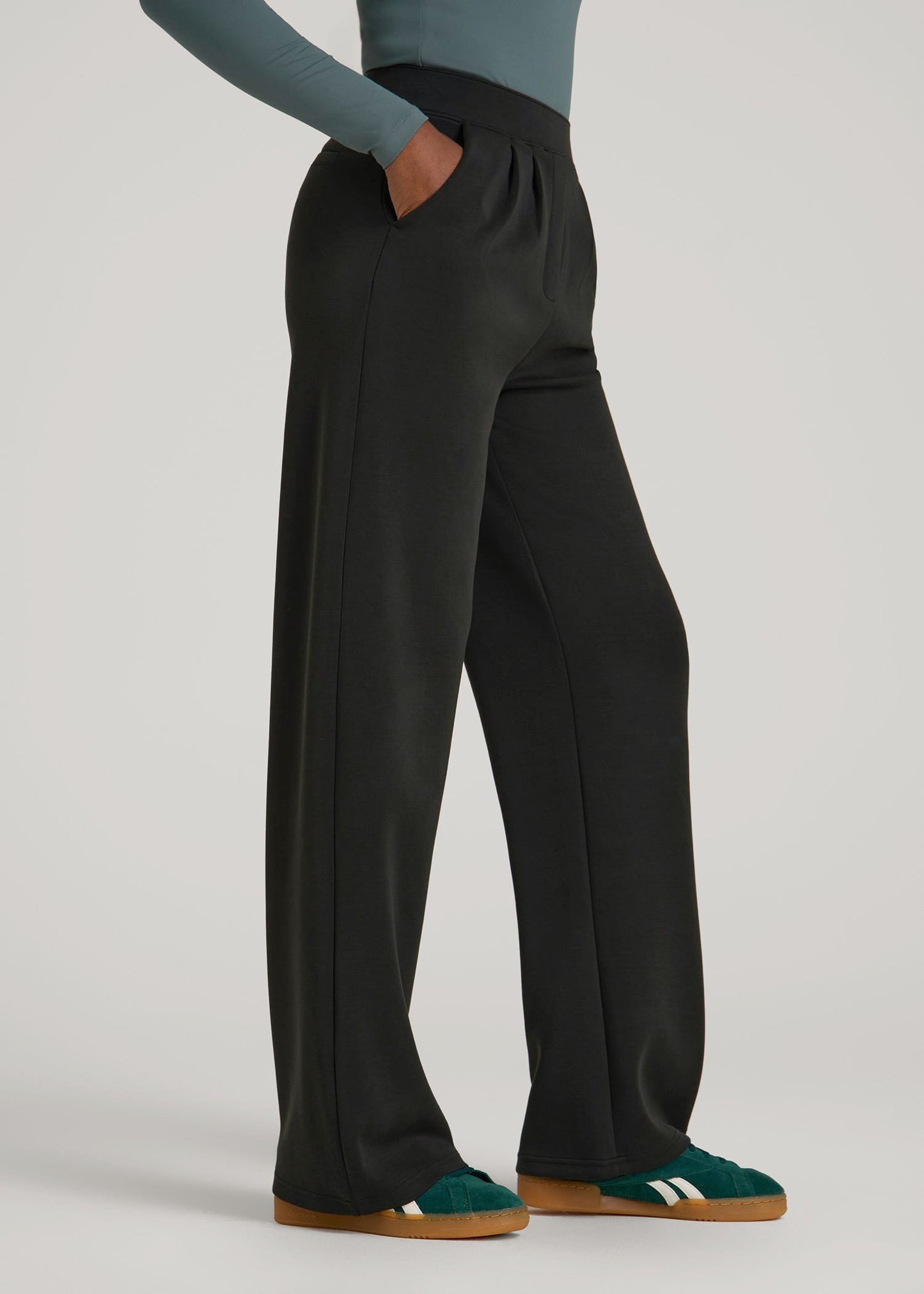 American Tall Women Soft Motion Pleated Wide Leg Pant for Tall Women in Black