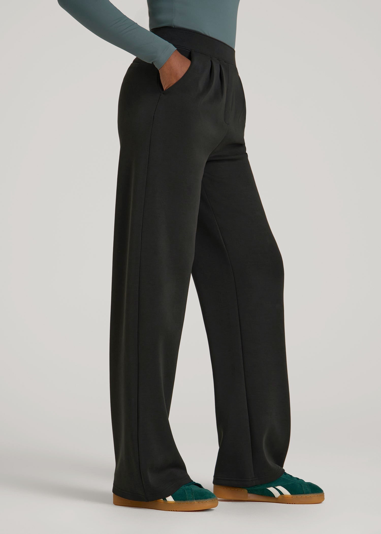 American Tall Women Soft Motion Pleated Wide Leg Pant for Tall Women in Black