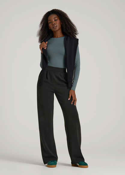 American Tall Women Soft Motion Pleated Wide Leg Pant for Tall Women in Black