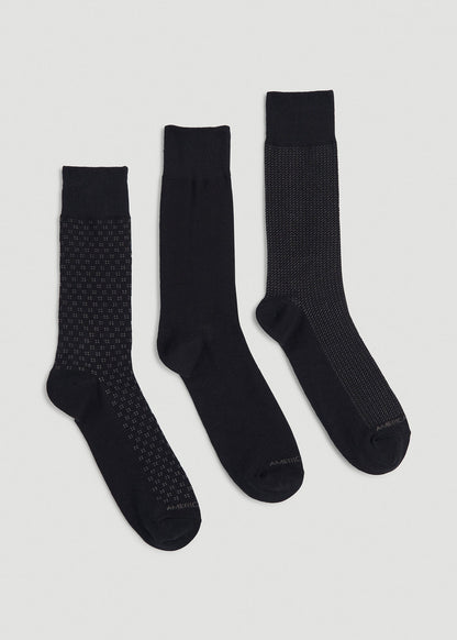 American Tall Men Dress Socks Size 14 to 17 (3-Pack) for Tall Men in Black