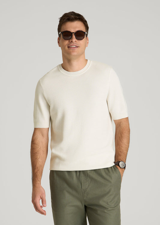 American Tall Men Braided Knit T-Shirt for Tall Men in Ecru