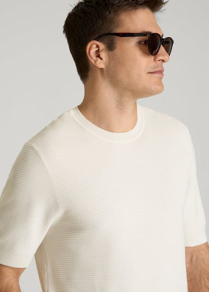 American Tall Men Braided Knit T-Shirt for Tall Men in Ecru