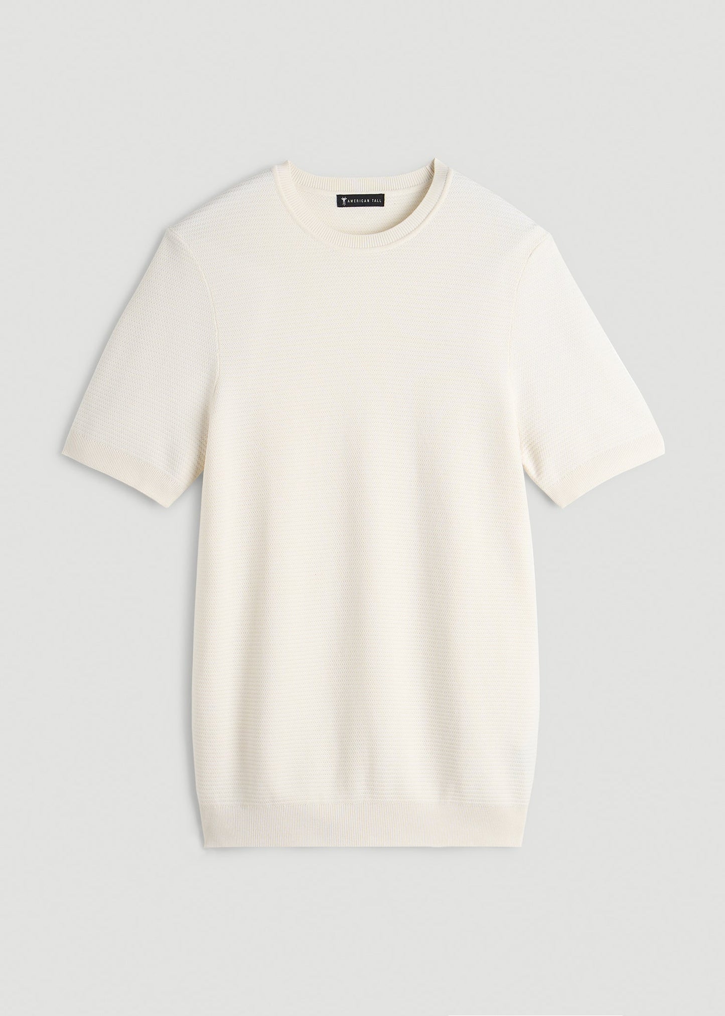 American Tall Men Braided Knit T-Shirt for Tall Men in Ecru