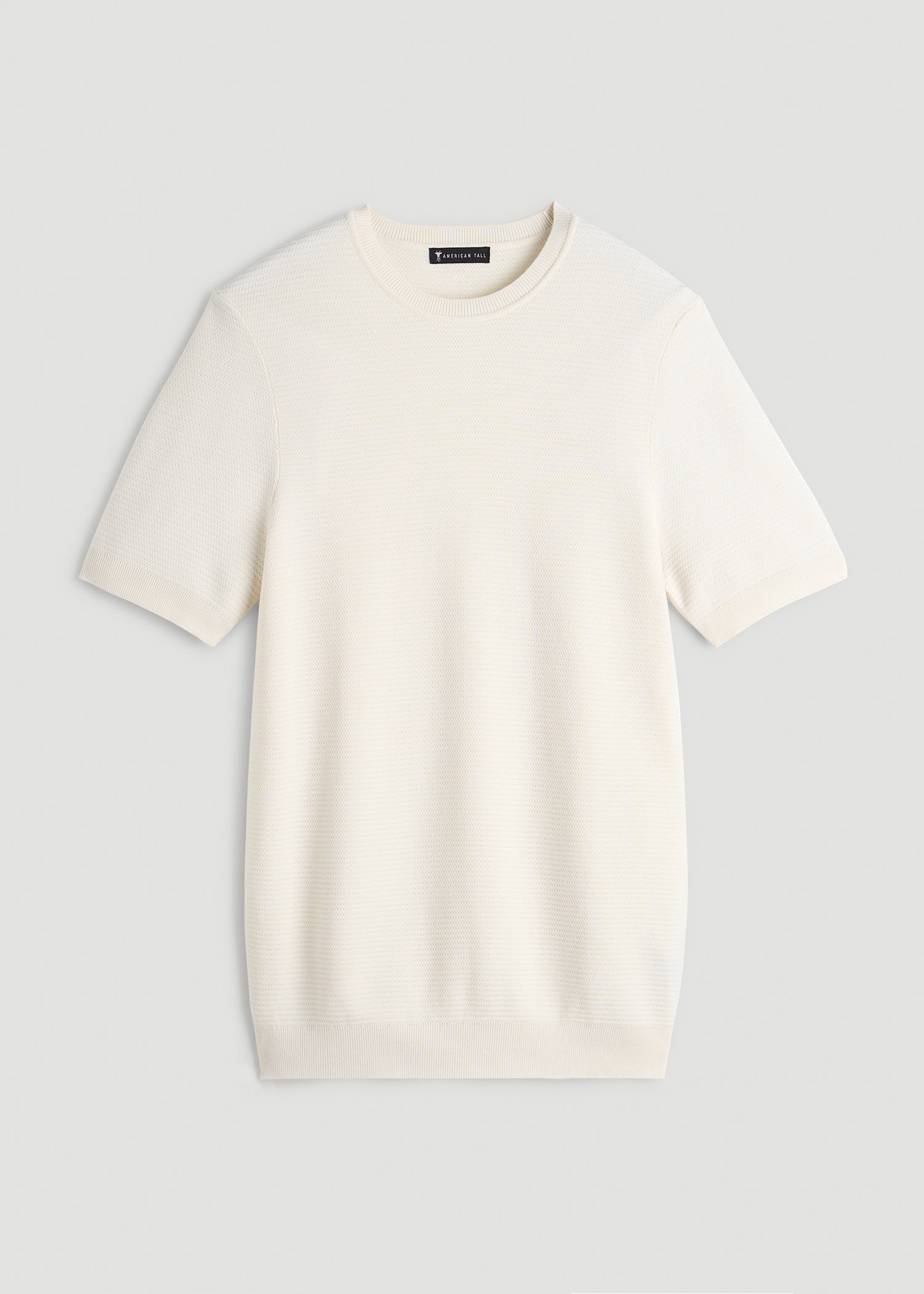 American Tall Men Braided Knit T-Shirt for Tall Men in Ecru