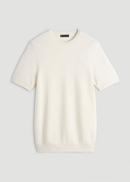American Tall Men Braided Knit T-Shirt for Tall Men in Ecru