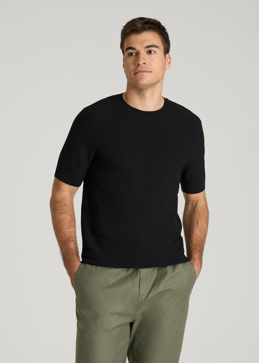 American Tall Men Braided Knit T-Shirt for Tall Men in Black
