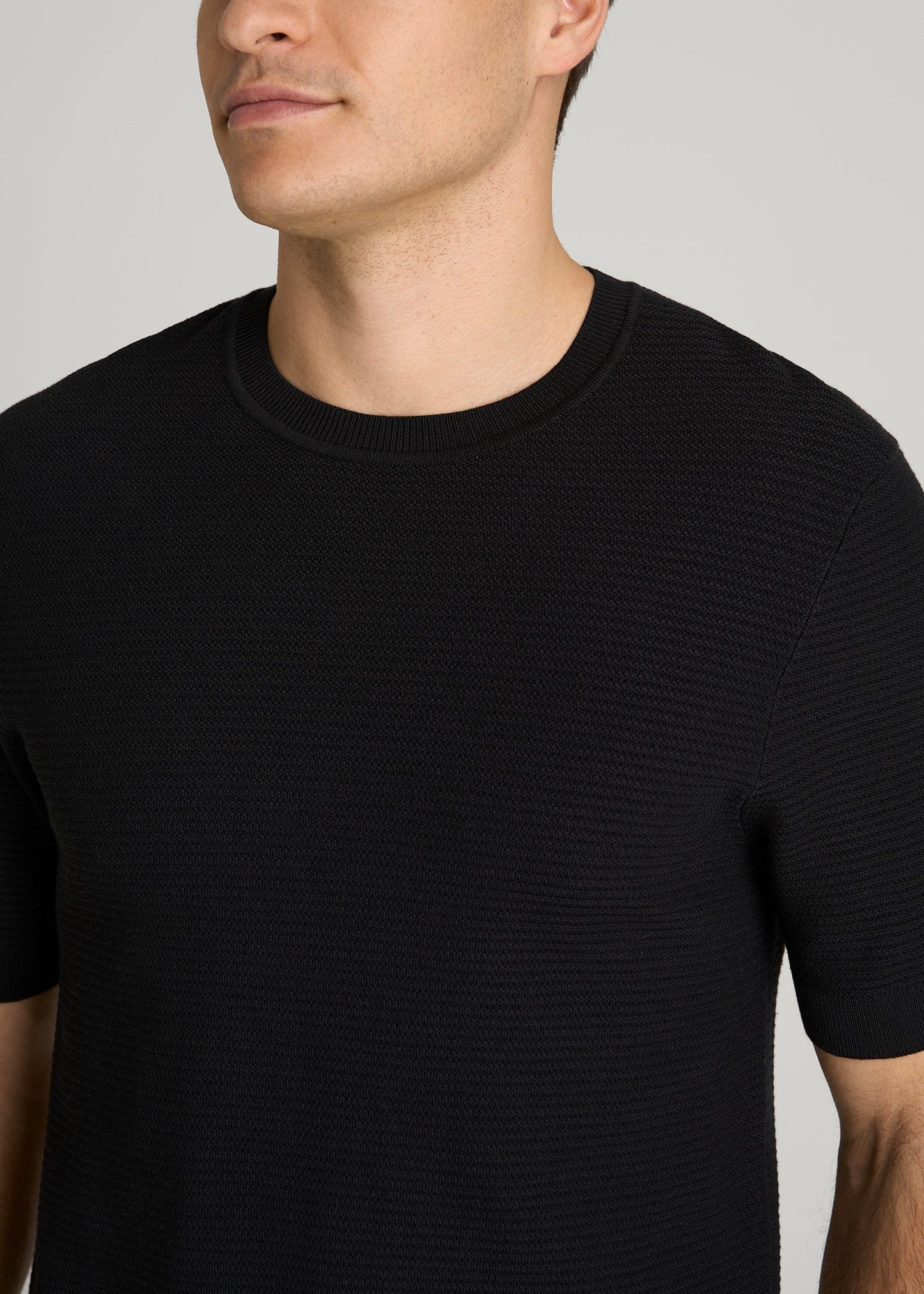 American Tall Men Braided Knit T-Shirt for Tall Men in Black