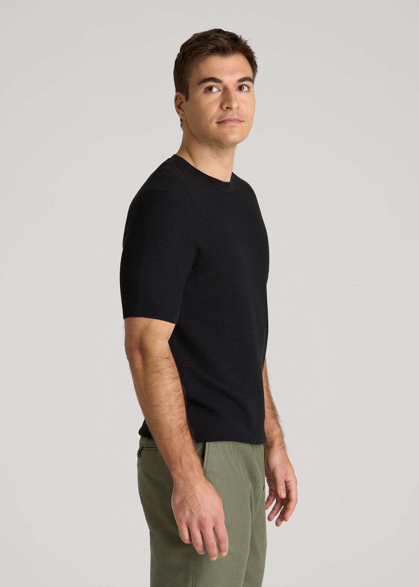 American Tall Men Braided Knit T-Shirt for Tall Men in Black