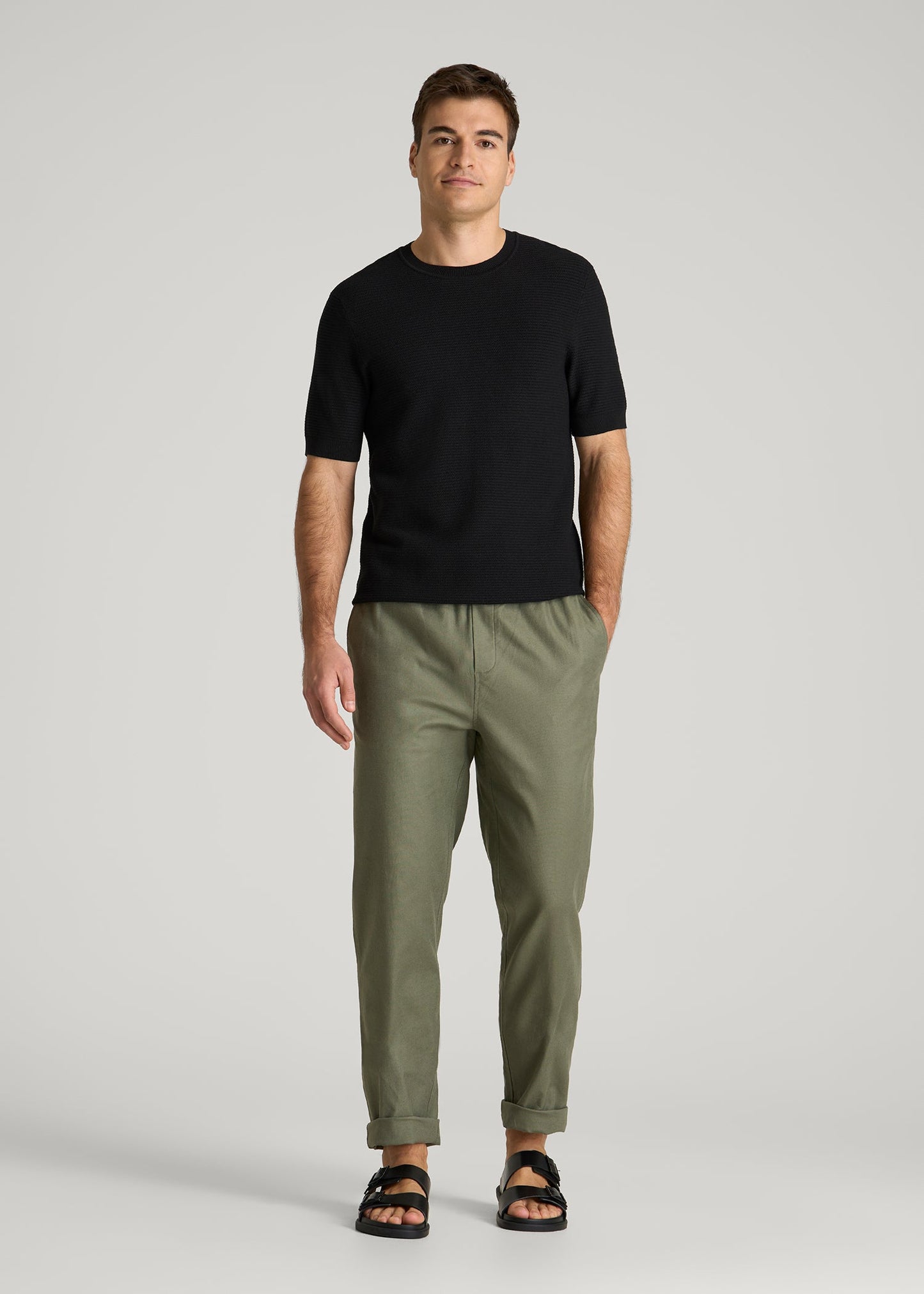 American Tall Men Braided Knit T-Shirt for Tall Men in Black