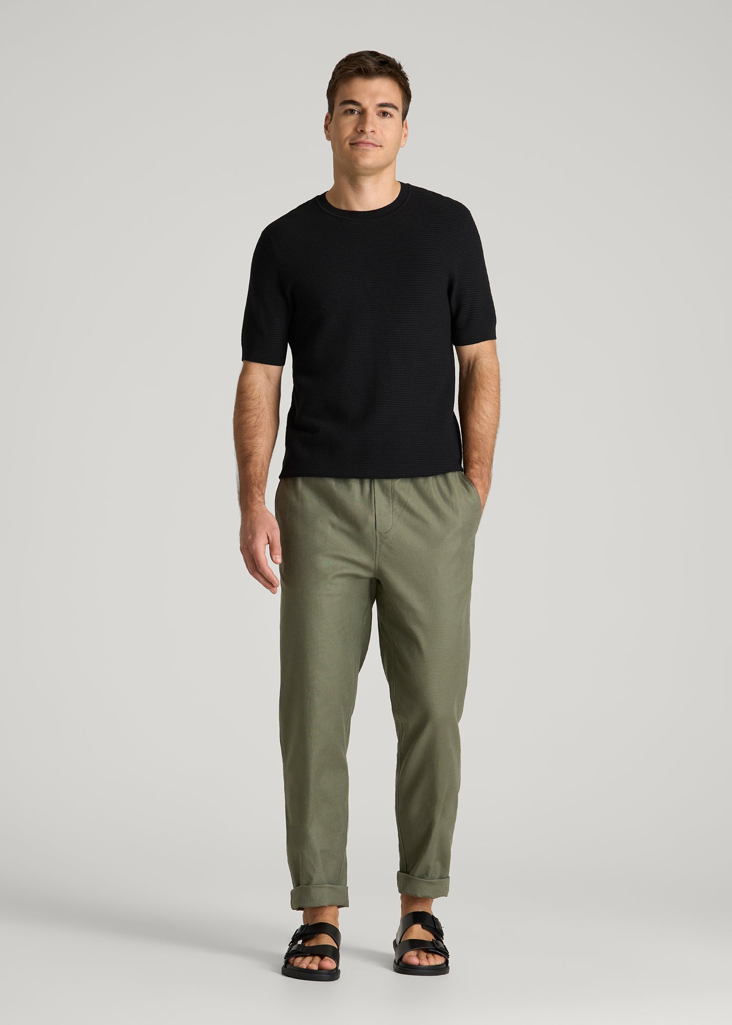 American Tall Men Braided Knit T-Shirt for Tall Men in Black
