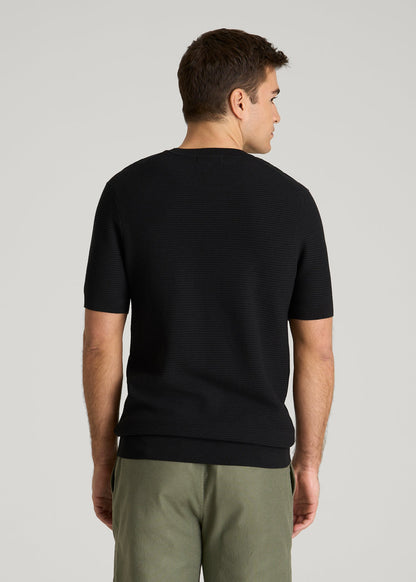 American Tall Men Braided Knit T-Shirt for Tall Men in Black