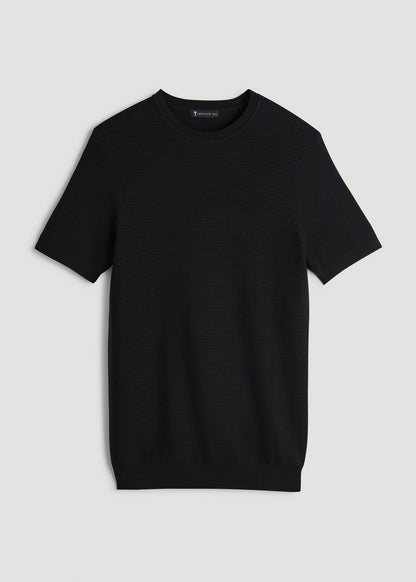 American Tall Men Braided Knit T-Shirt for Tall Men in Black