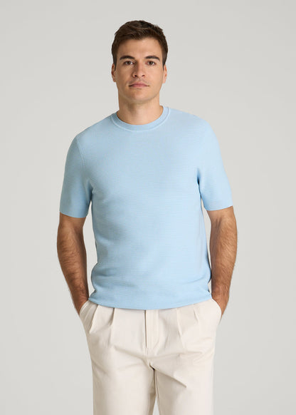 American Tall Men Braided Knit T-Shirt for Tall Men in Ice Blue