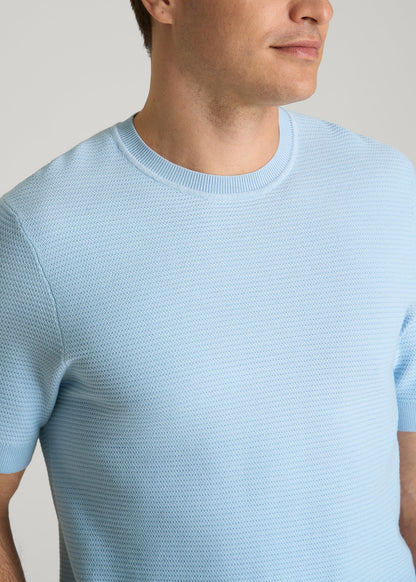 American Tall Men Braided Knit T-Shirt for Tall Men in Ice Blue