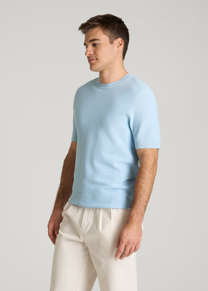 American Tall Men Braided Knit T-Shirt for Tall Men in Ice Blue