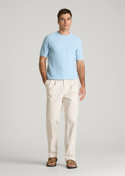 American Tall Men Braided Knit T-Shirt for Tall Men in Ice Blue