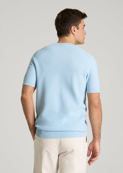 American Tall Men Braided Knit T-Shirt for Tall Men in Ice Blue
