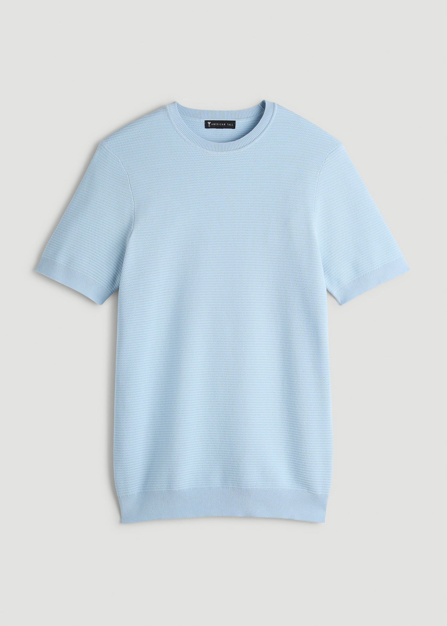 American Tall Men Braided Knit T-Shirt for Tall Men in Ice Blue