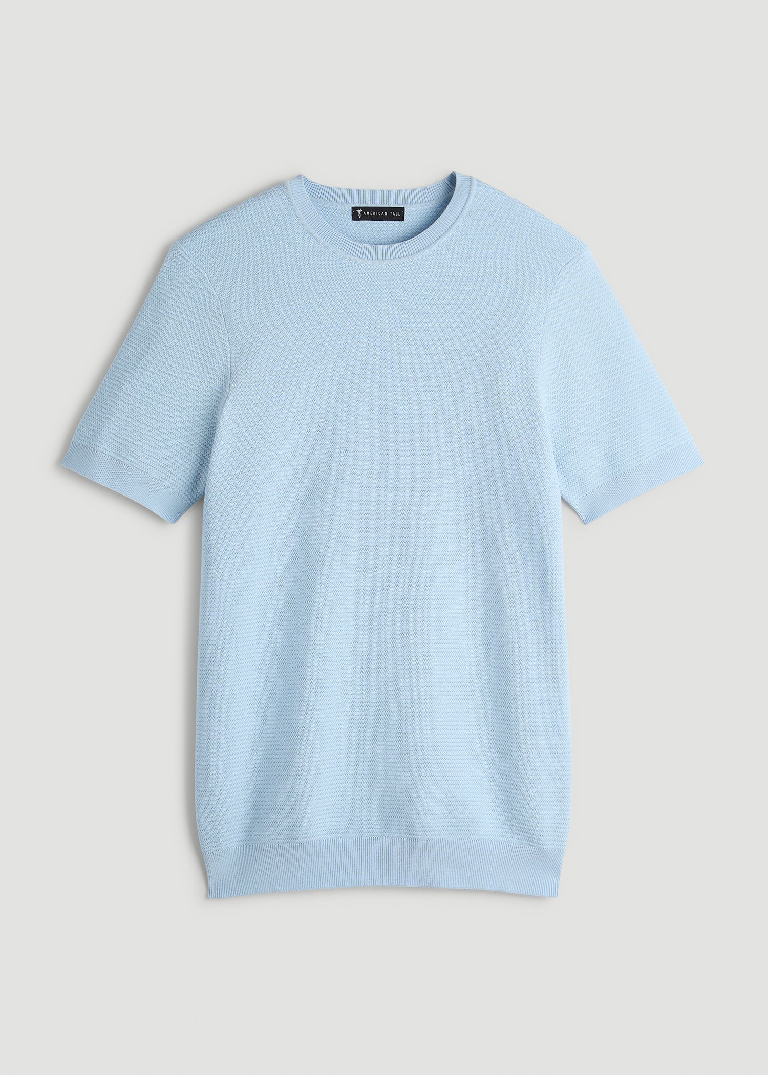 American Tall Men Braided Knit T-Shirt for Tall Men in Ice Blue