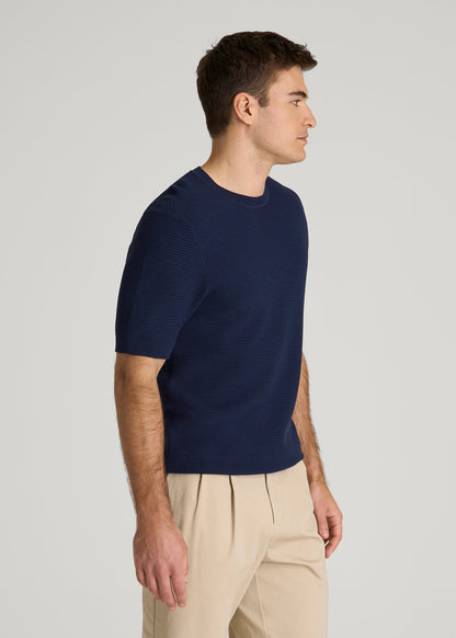 American Tall Men Braided Knit T-Shirt for Tall Men in Navy Blue