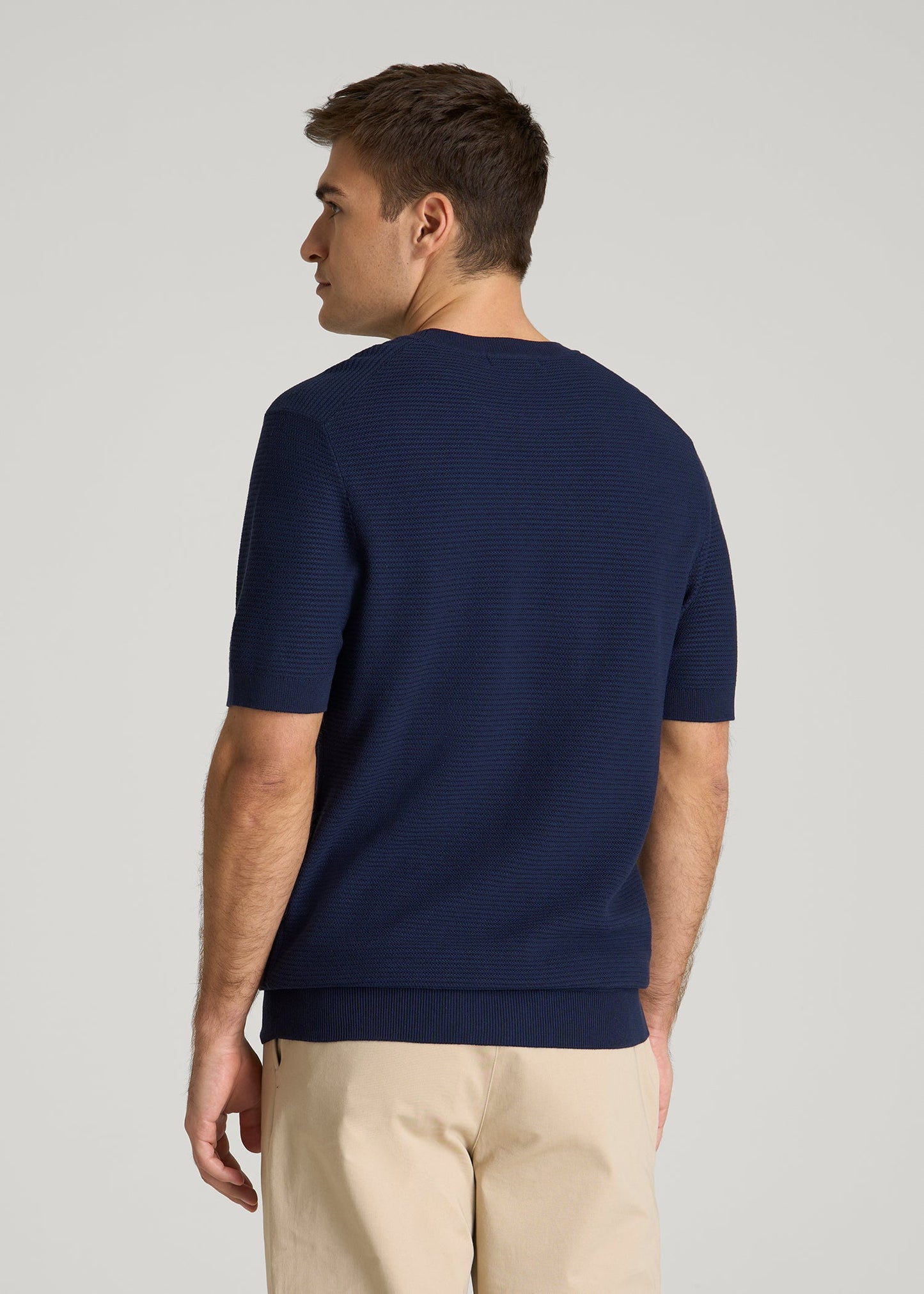 American Tall Men Braided Knit T-Shirt for Tall Men in Navy Blue