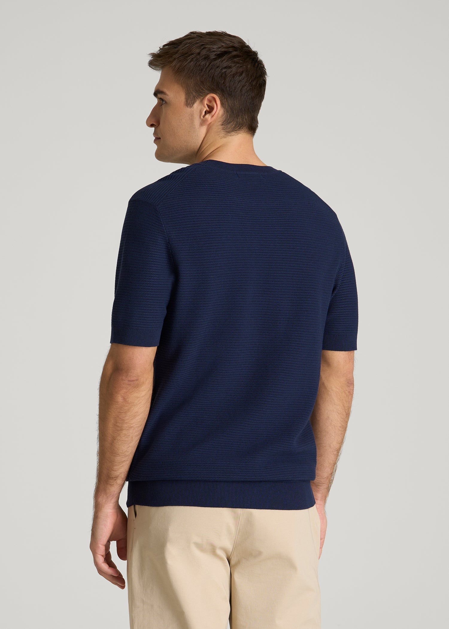 American Tall Men Braided Knit T-Shirt for Tall Men in Navy Blue