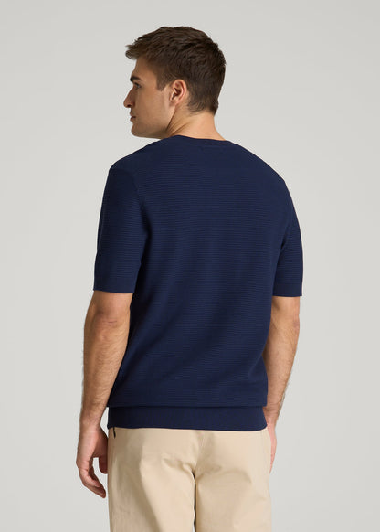 American Tall Men Braided Knit T-Shirt for Tall Men in Navy Blue