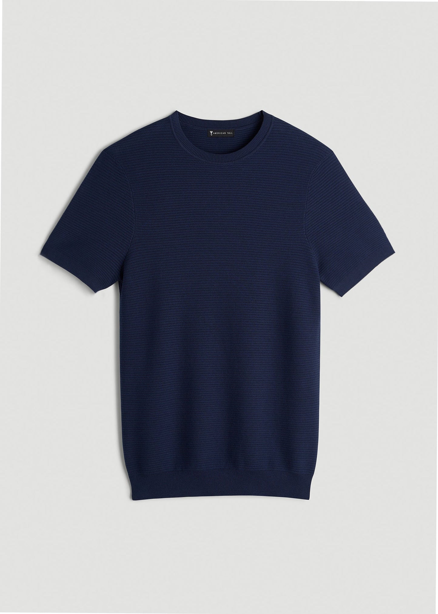 American Tall Men Braided Knit T-Shirt for Tall Men in Navy Blue