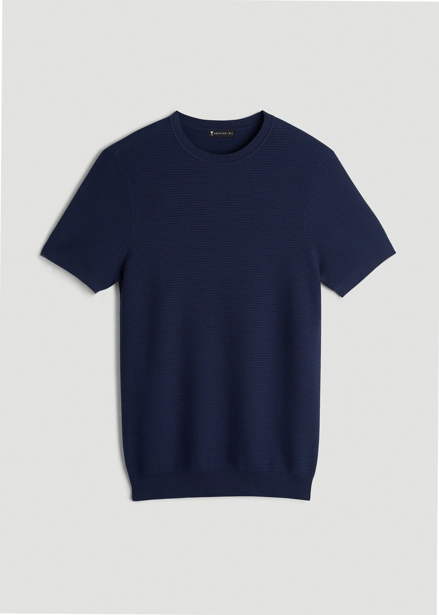 American Tall Men Braided Knit T-Shirt for Tall Men in Navy Blue