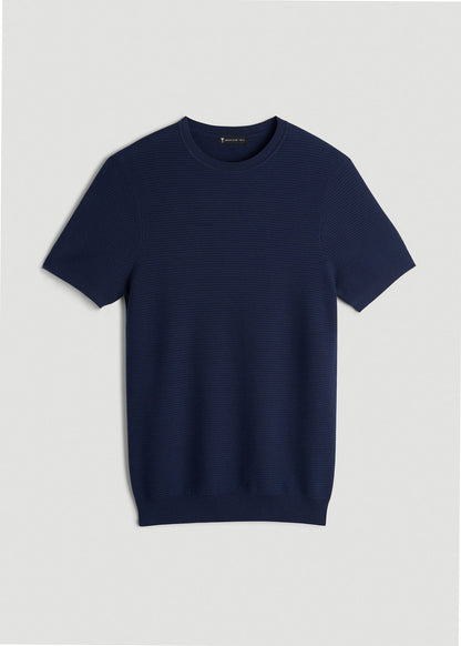 American Tall Men Braided Knit T-Shirt for Tall Men in Navy Blue