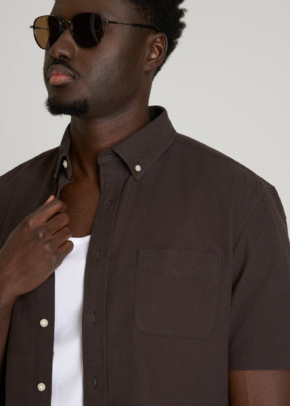 American Tall Men Short Sleeve Oxford Button Shirt for Tall Men in Espresso