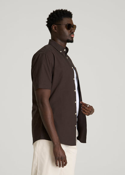 American Tall Men Short Sleeve Oxford Button Shirt for Tall Men in Espresso