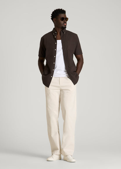 American Tall Men Short Sleeve Oxford Button Shirt for Tall Men in Espresso