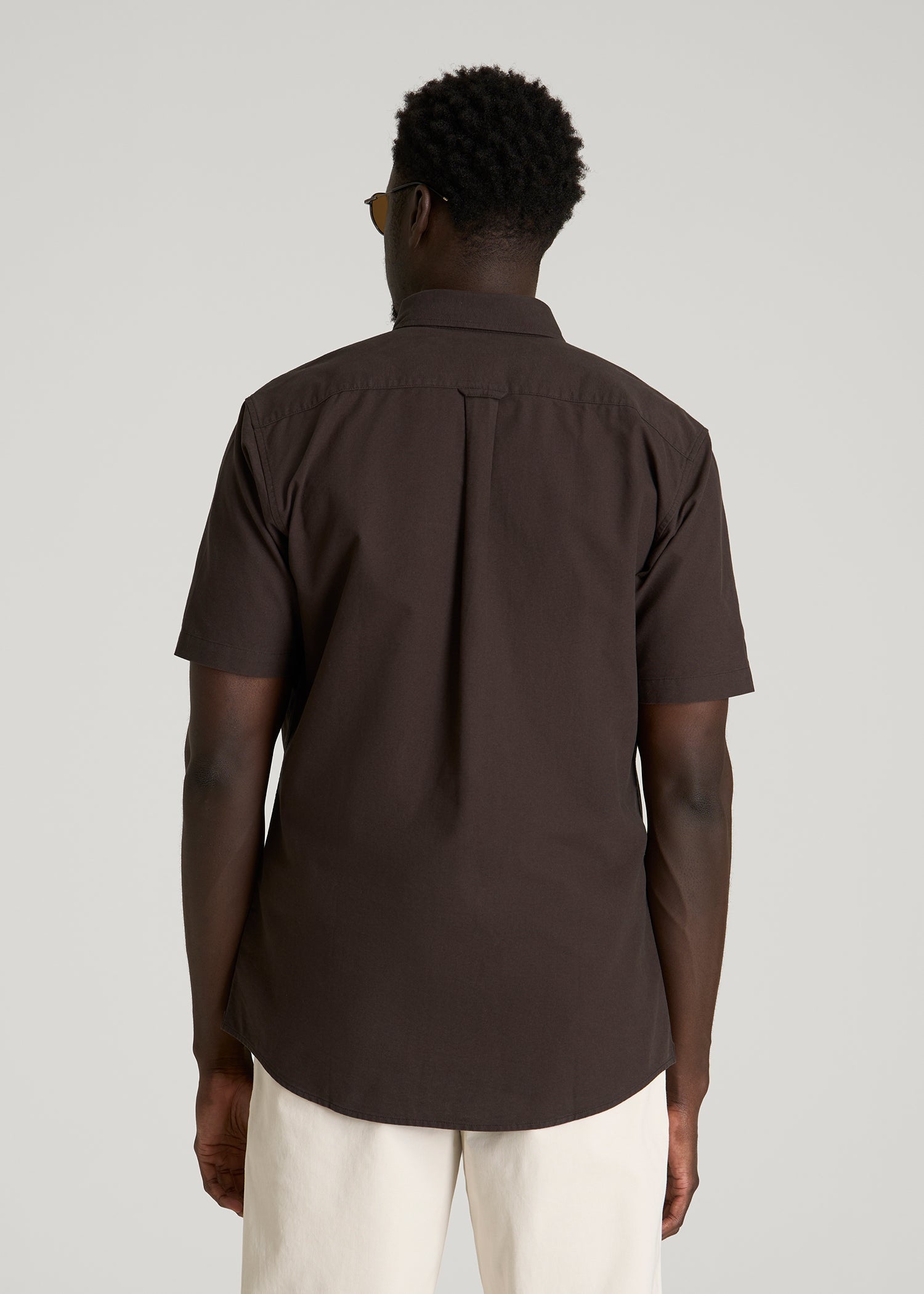 American Tall Men Short Sleeve Oxford Button Shirt for Tall Men in Espresso
