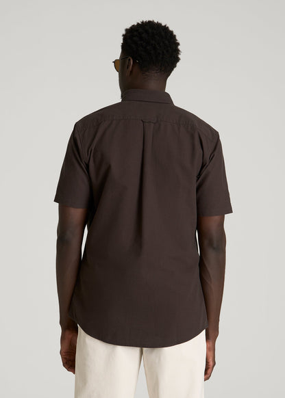 American Tall Men Short Sleeve Oxford Button Shirt for Tall Men in Espresso