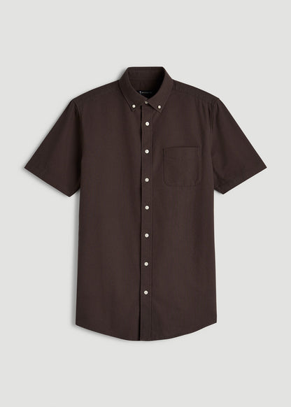 American Tall Men Short Sleeve Oxford Button Shirt for Tall Men in Espresso