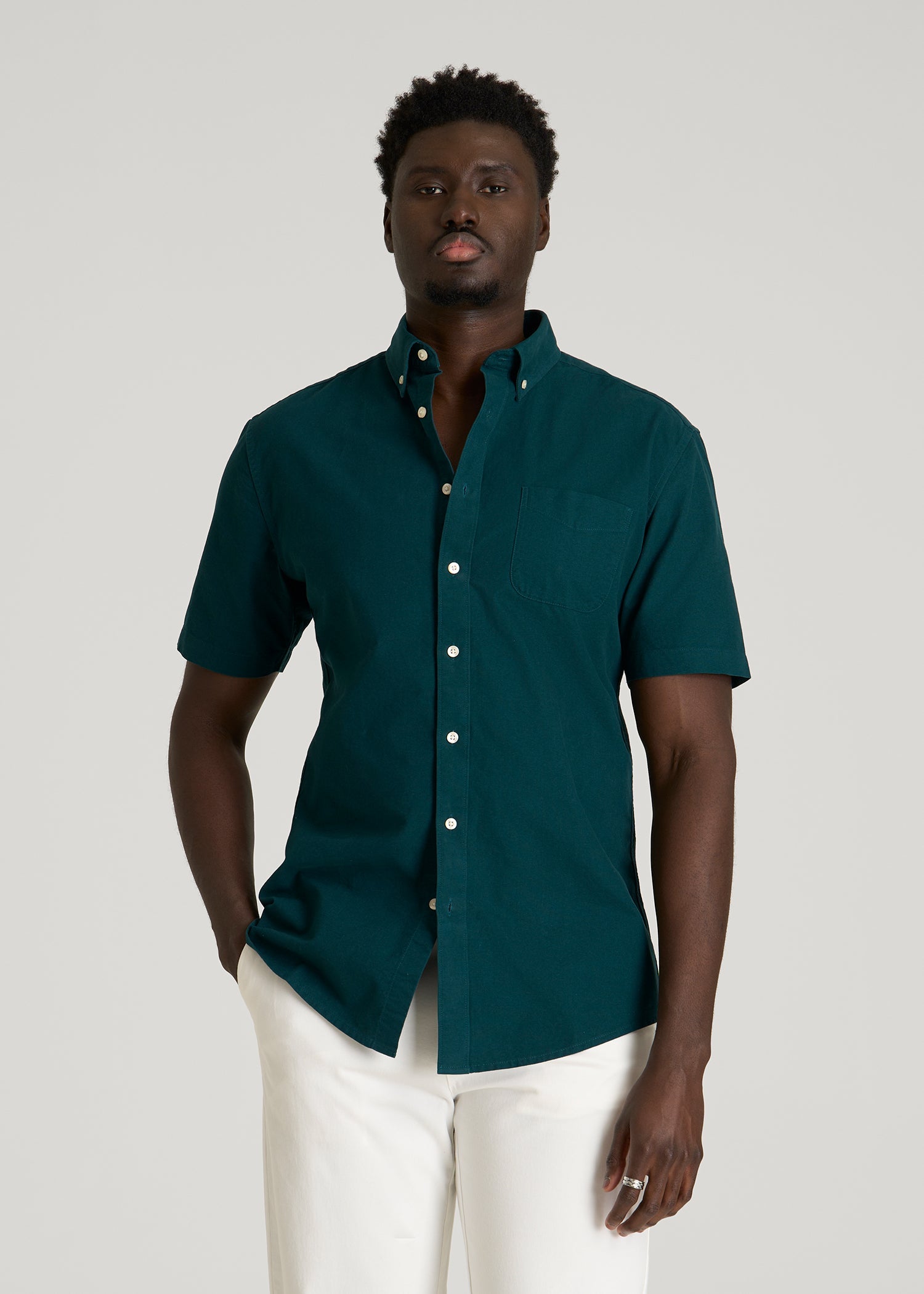 American Tall Men Short Sleeve Oxford Button Shirt for Tall Men in Deep Teal