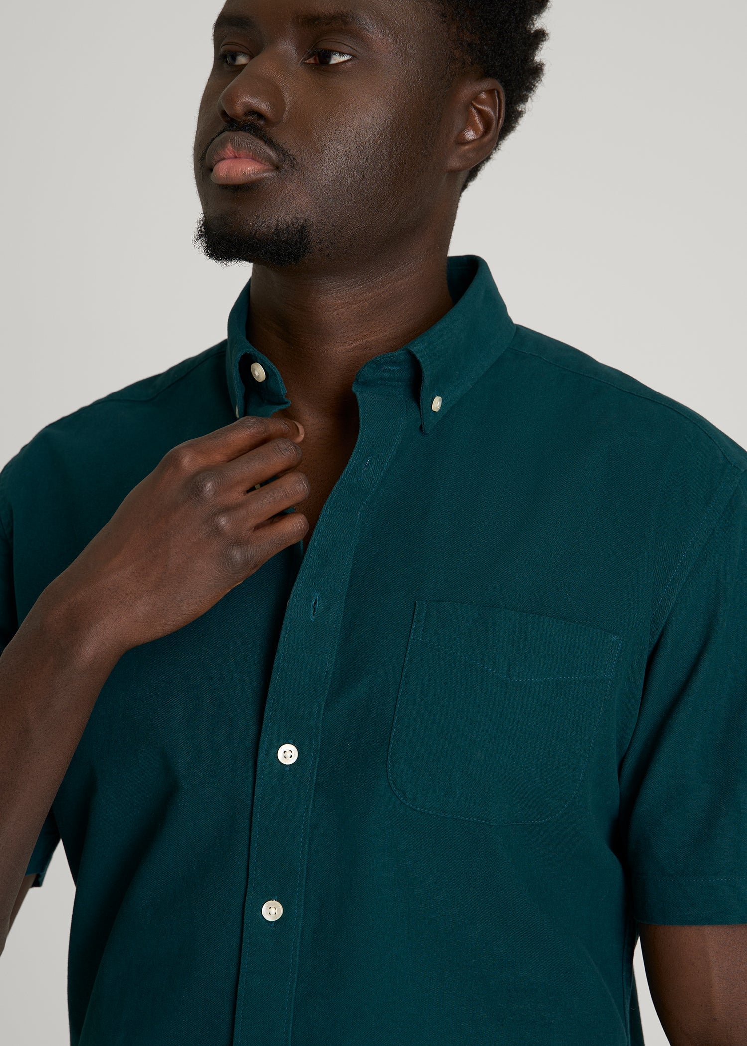 American Tall Men Short Sleeve Oxford Button Shirt for Tall Men in Deep Teal