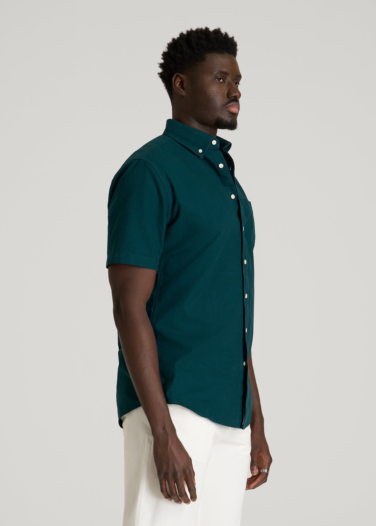 American Tall Men Short Sleeve Oxford Button Shirt for Tall Men in Deep Teal